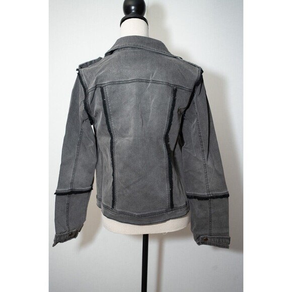 G by Giuliana Denim Jean jacket new motorcycle Moto rock punk goth emo gray M - Picture 2 of 5